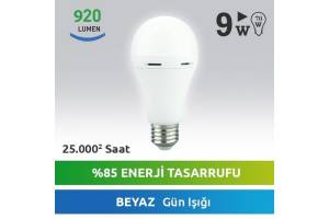 Nextled E27 9W Şarjlı Led Ampul Beyaz 920 LUMEN