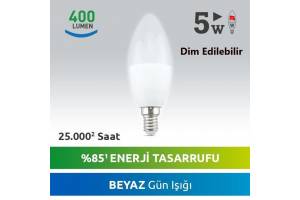 Nextled E14 5 Watt Beyaz LED Mum Ampul DIM Edilebilir