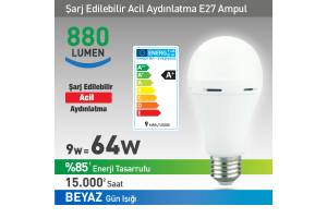 Nextled E27 9W Şarjlı Led Ampul Beyaz 880 LUMEN